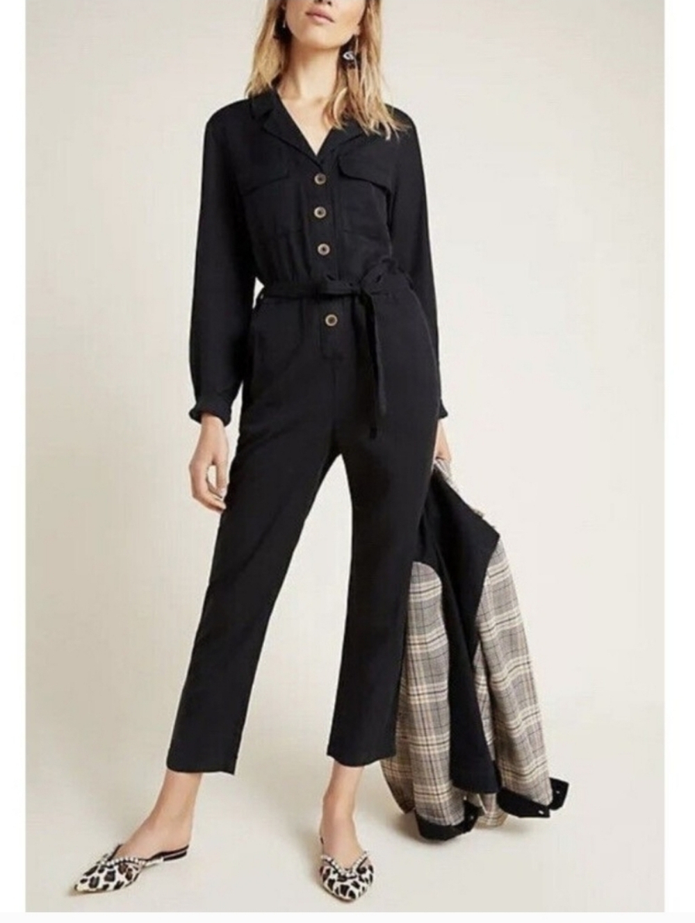 sanctuary x anthropologie women's utility jumpsuit black S 100% lyocell.